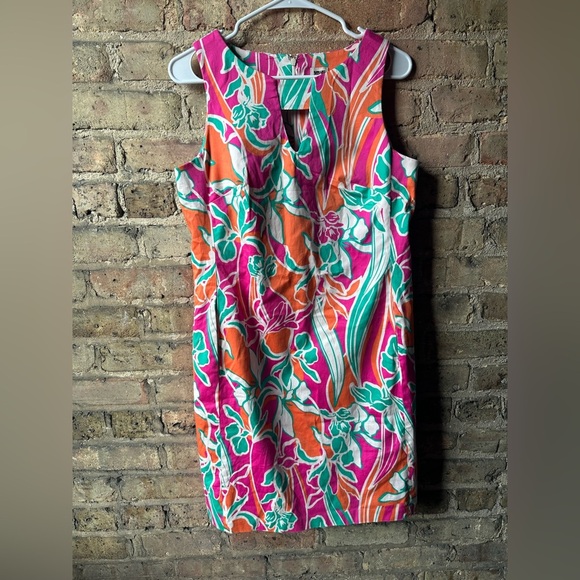 Anne Klein Colorful Floral Mini Dress - Pink, Orange, Green - Picture 1 of 9